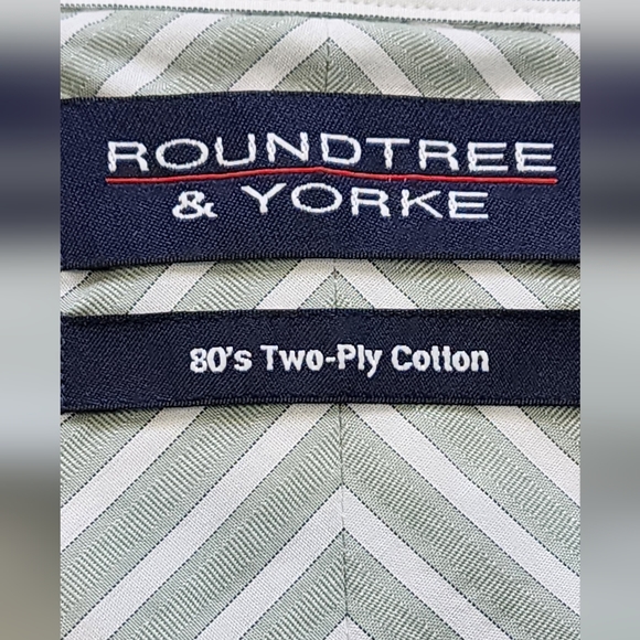 Roundtree & Yorke Men's  Two Ply Cotton Green/ White Striped Shirt  Sz 3XT - Picture 5 of 6
